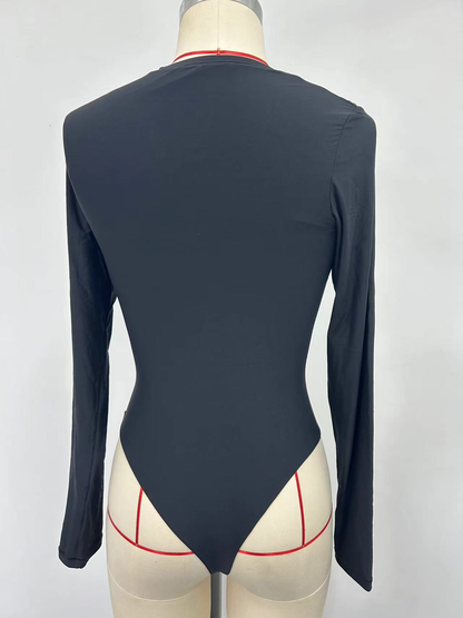 Black long-sleeved one-piece swimsuit