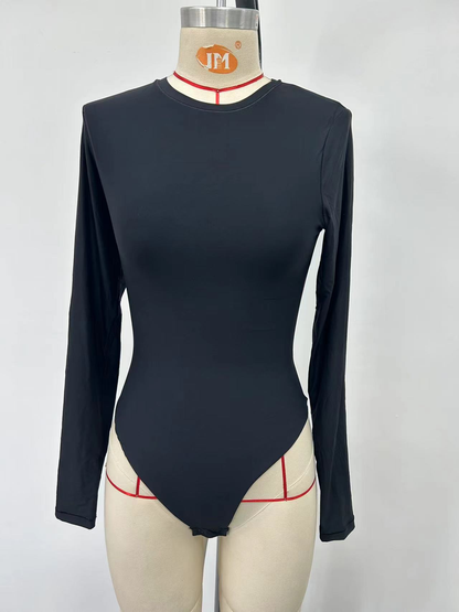 Black long-sleeved one-piece swimsuit