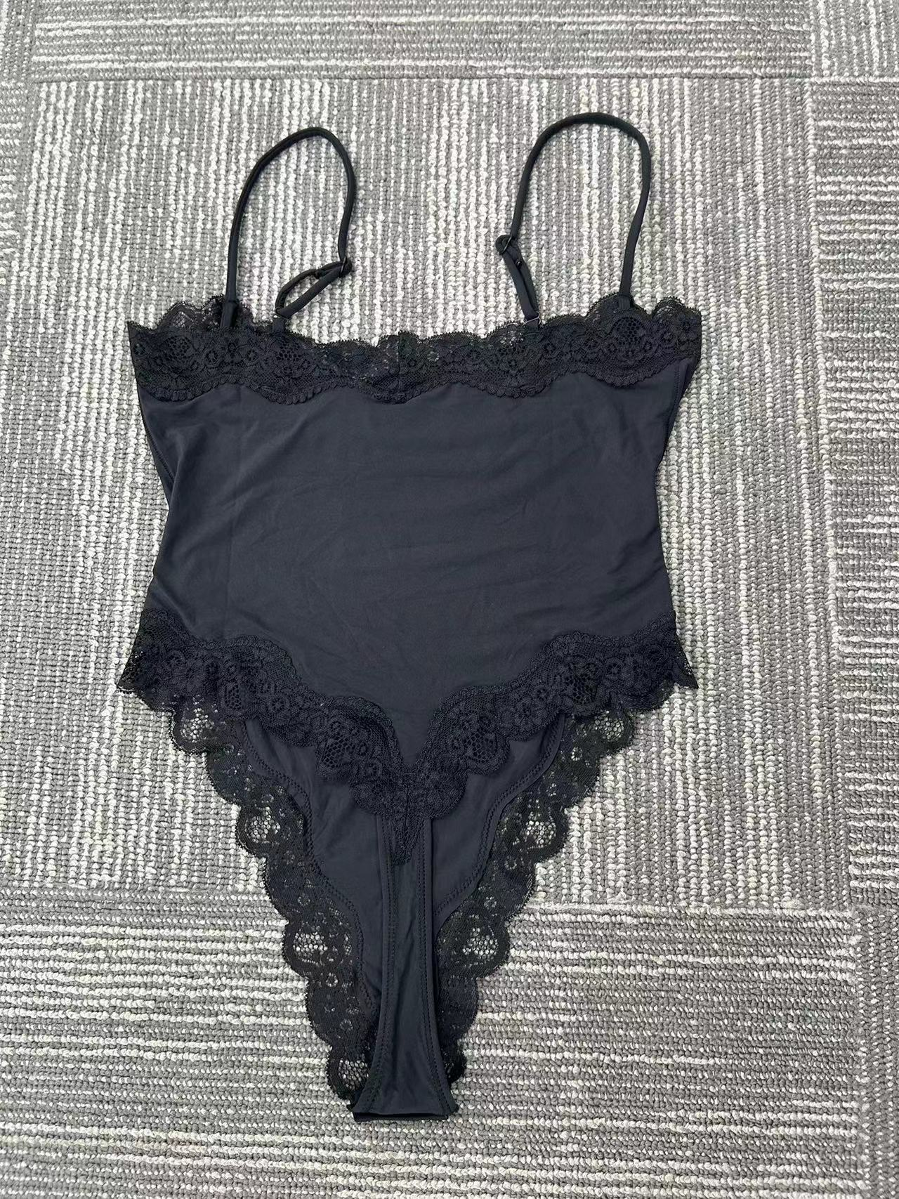 Black one-piece lace swimsuit