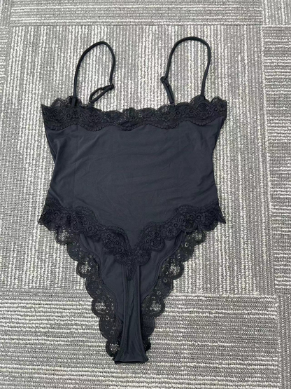 Black one-piece lace swimsuit