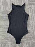 Black sleeveless one-piece swimsuit