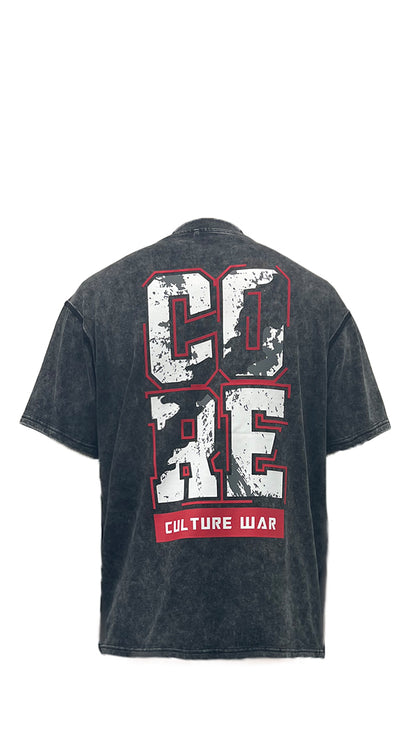 Men's black washed t-shirt a bold letter print and embroidered design