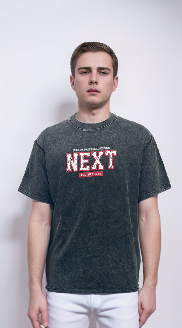 Men's black washed t-shirt a bold letter print and embroidered design