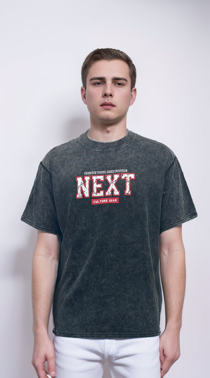 Men's black washed t-shirt a bold letter print and embroidered design