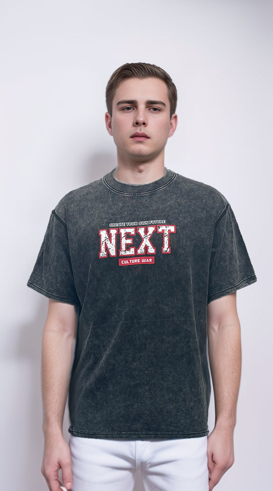Men's black washed t-shirt a bold letter print and embroidered design