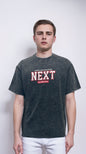 Men's black washed t-shirt a bold letter print and embroidered design