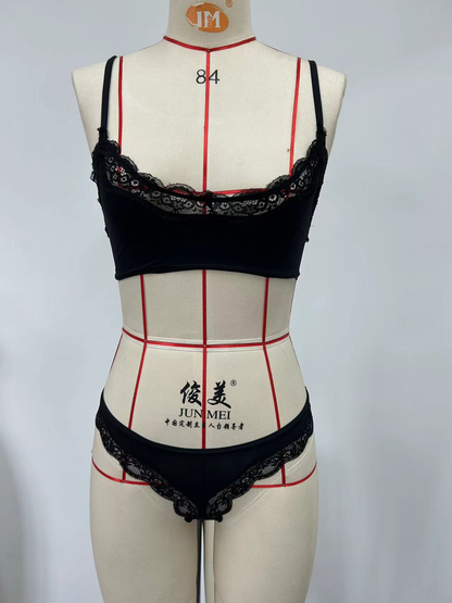 black lace two-piece swimsuit