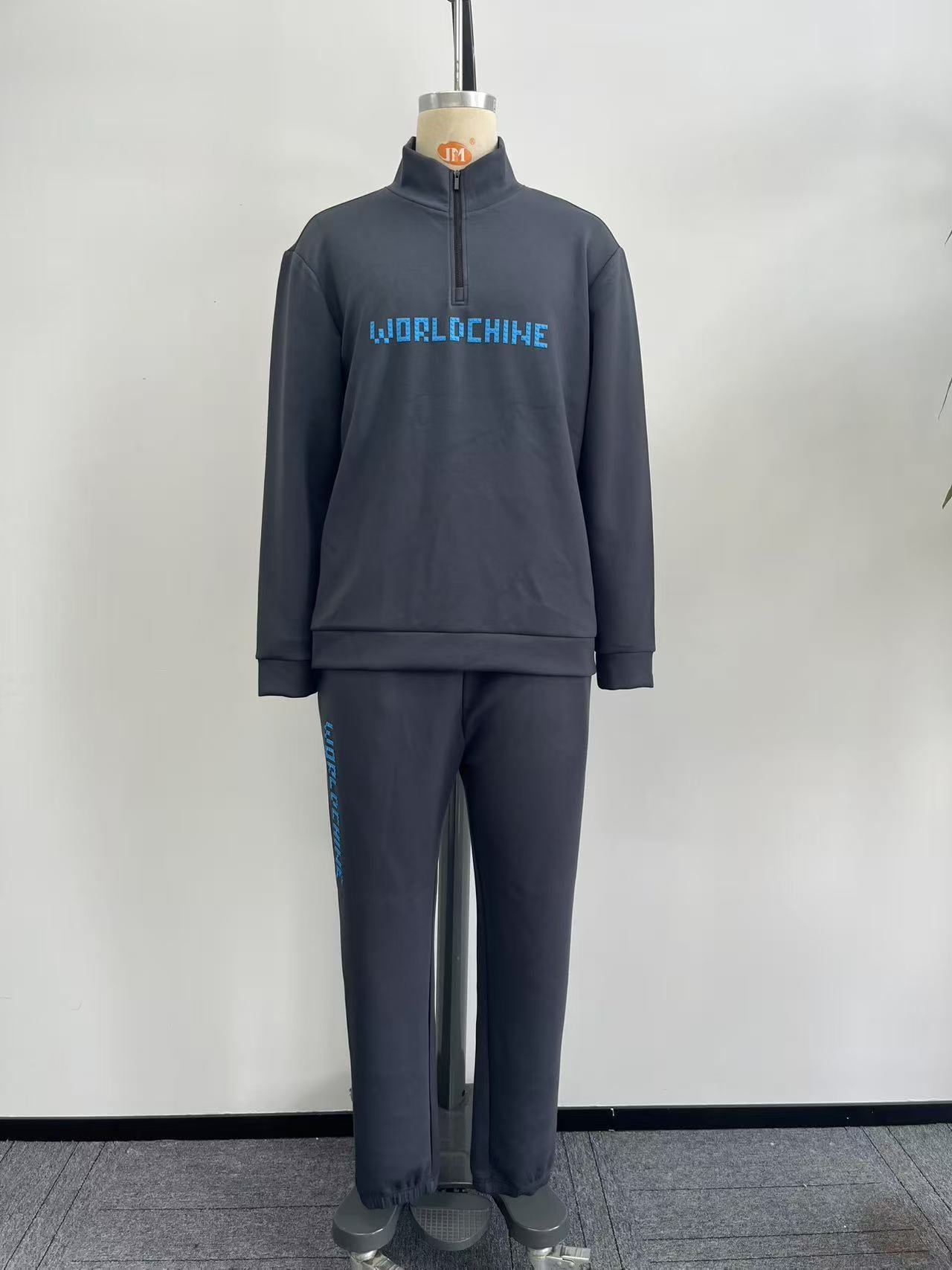 Men's letter-print 4/1 zipper sweatshirt and pants set