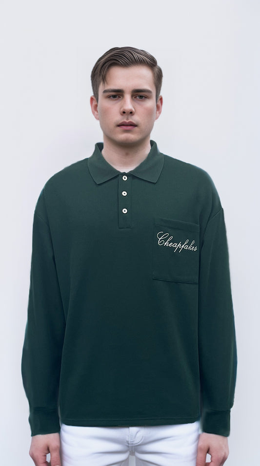 Men long-sleeved polo shirt embroidered patches