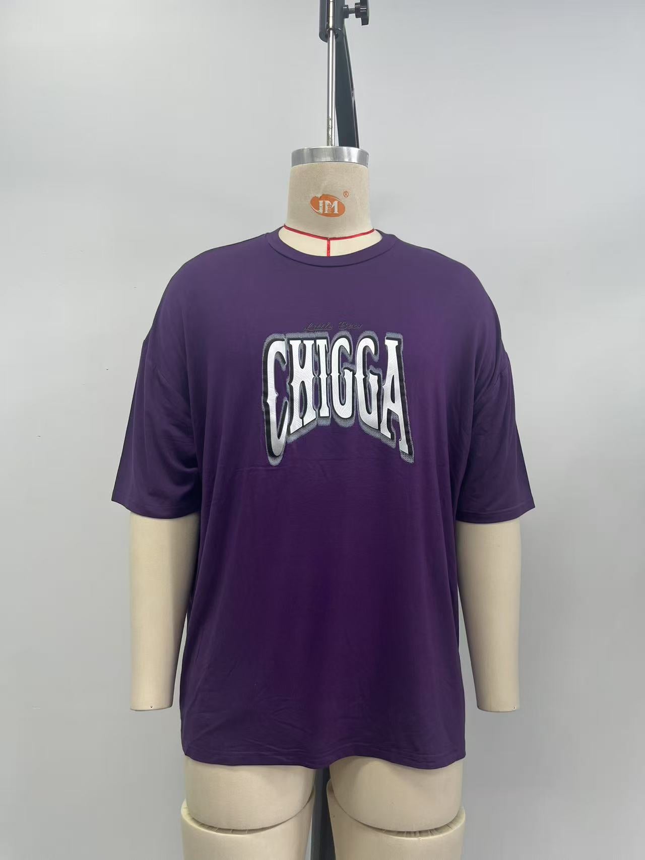 Purple man T-shirt  metallic effect print