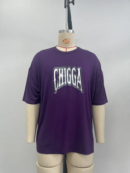 Purple man T-shirt  metallic effect print