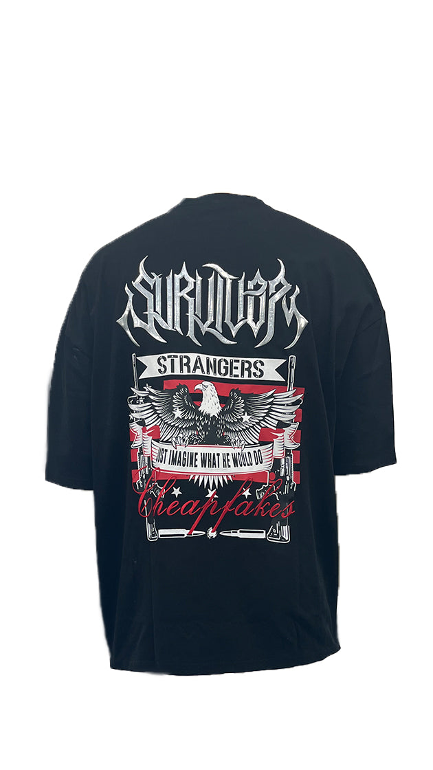 Black metal-printed T-shirt for men