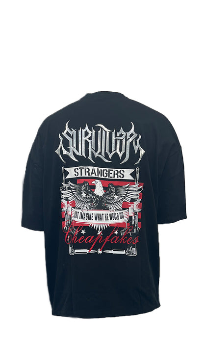Black metal-printed T-shirt for men