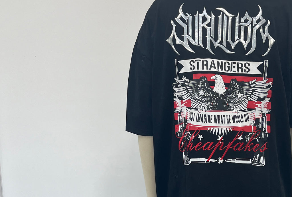 Black metal-printed T-shirt for men