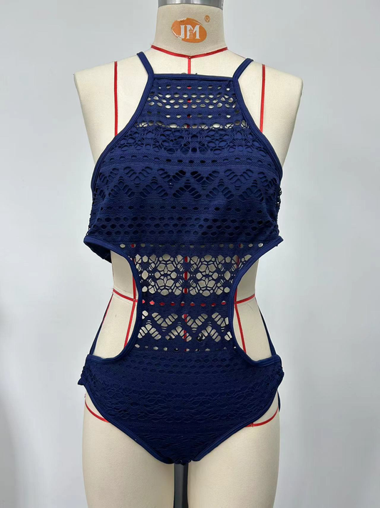 Navy blue one-piece swimsuit