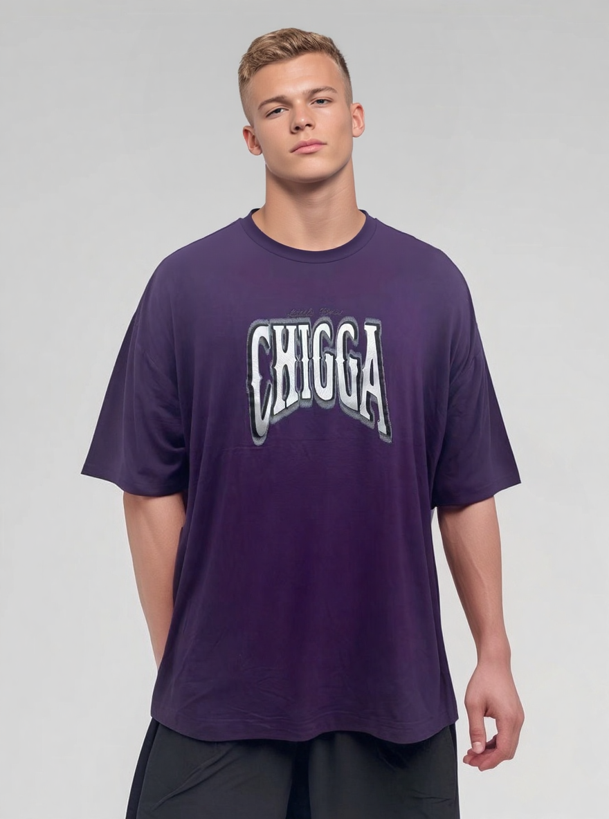 Purple man T-shirt  metallic effect print