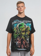 Black T-shirt with a large-scale skull pattern print