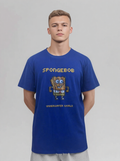 Blue T-shirt with mosaic cartoon pattern print