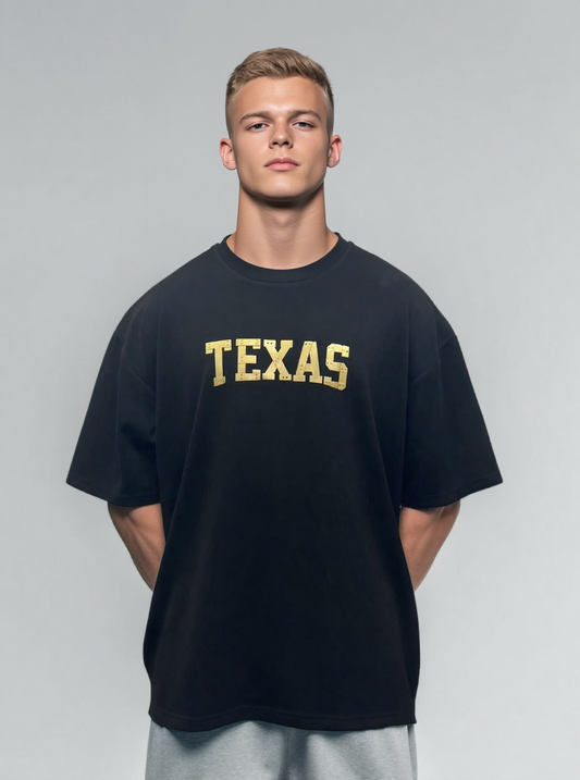Black T-shirt with metallic letter print