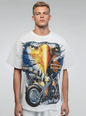 large-scale print on the front and back of the  men tshirt