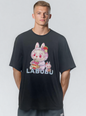 Black T-shirt with cartoon print and rhinestone embellishments