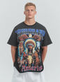 Large -scale print on the front and back of black tshirt