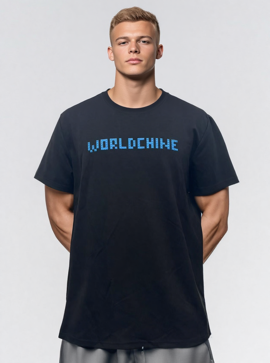 Black tshirt building block print design