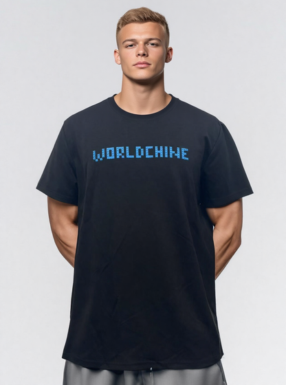 Black tshirt building block print design