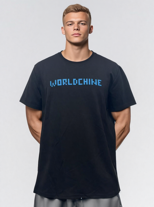 Black tshirt building block print design