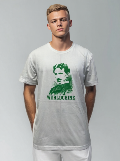 Monochrome portrait of Nikola Tesla printed tshirt