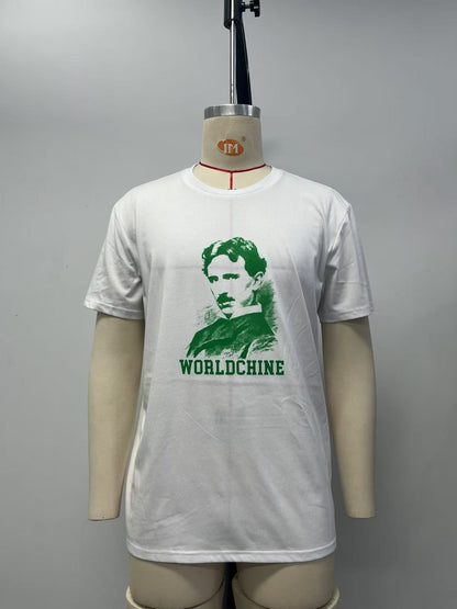 Monochrome portrait of Nikola Tesla printed tshirt