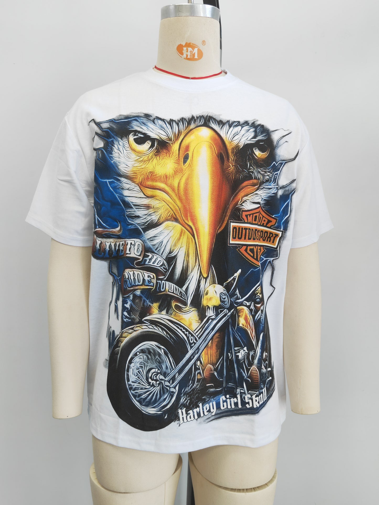 large-scale print on the front and back of the  men tshirt