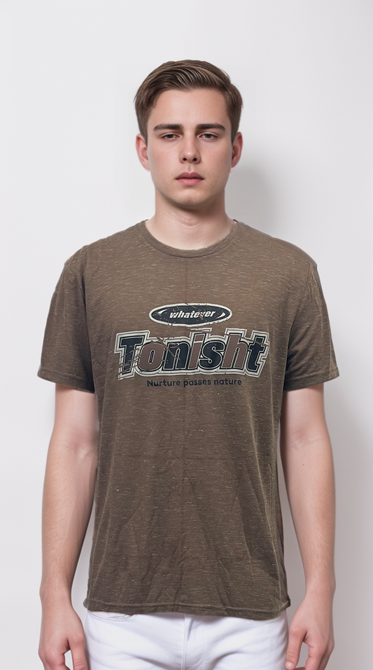 Men's brown floral patterned T-shirt
