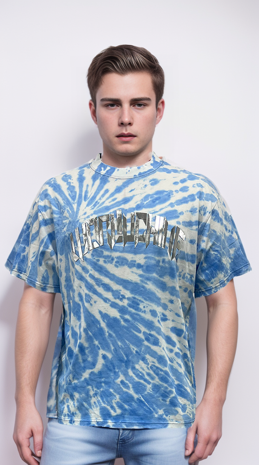 T-shirt features a unique metallic print
