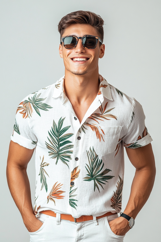 Hawaiian-style short-sleeved men shirt