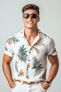 Hawaiian-style short-sleeved men shirt
