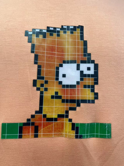 Men orange Tshirt pixel grid print