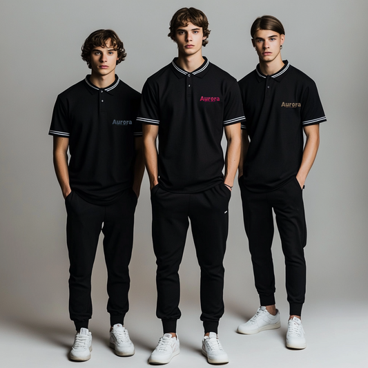 Men's printed black POLO shirt