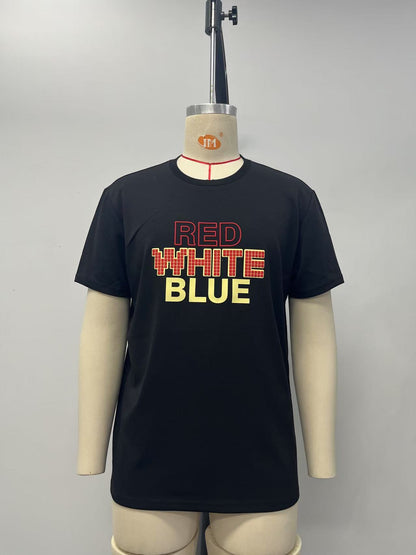 Black tee with Lego checkered letter print