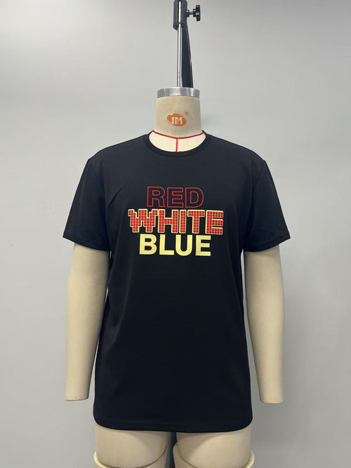Black tee with Lego checkered letter print
