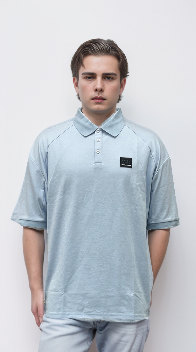 Blue polo shirt features a large number printed