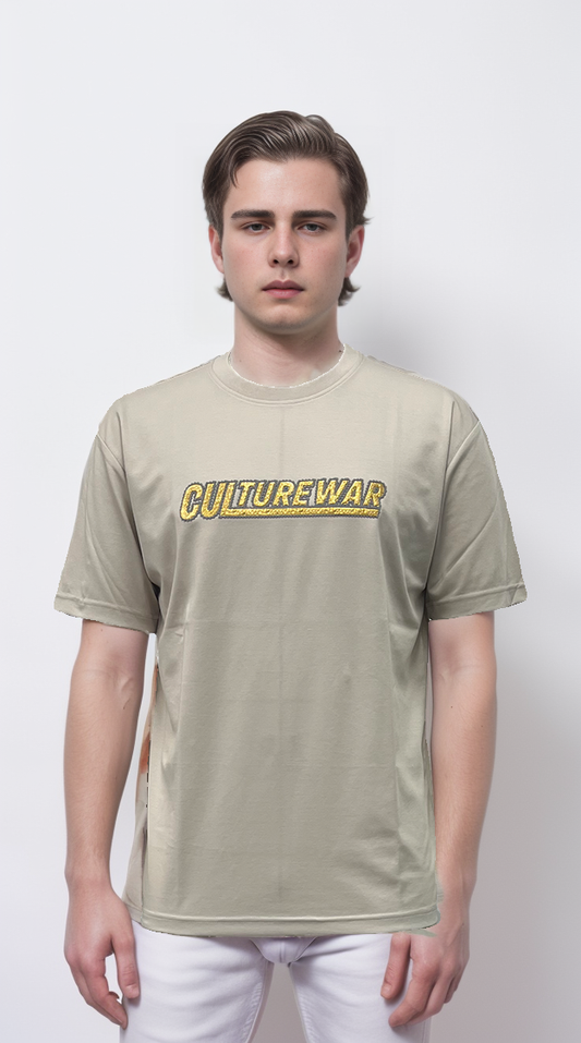 Printed T-shirt features a metallic texture
