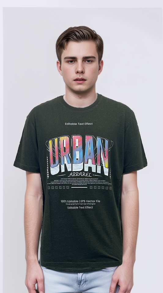T-shirt a gradual change of colors and a printed pattern
