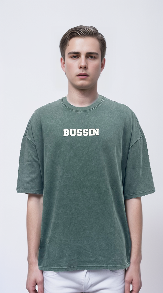 Gray-green T-shirt boasts a variety of printing techniques