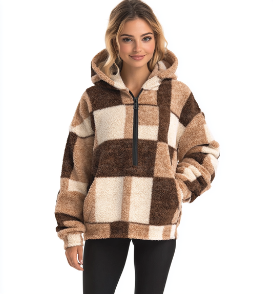 Plaid sweatshirt for women with a hood