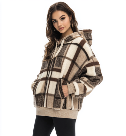 Plaid sweatshirt for women with a hood