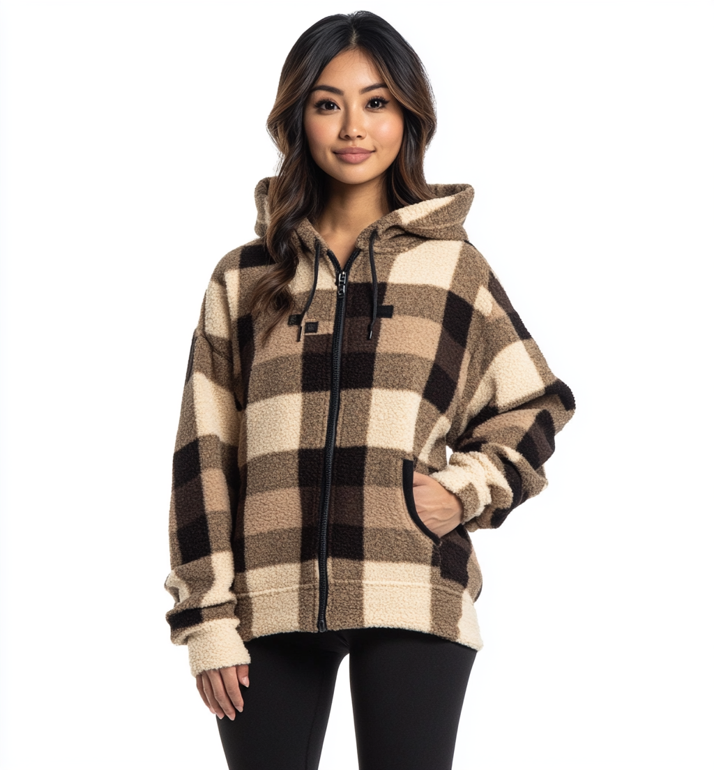 Plaid sweatshirt for women with a hood