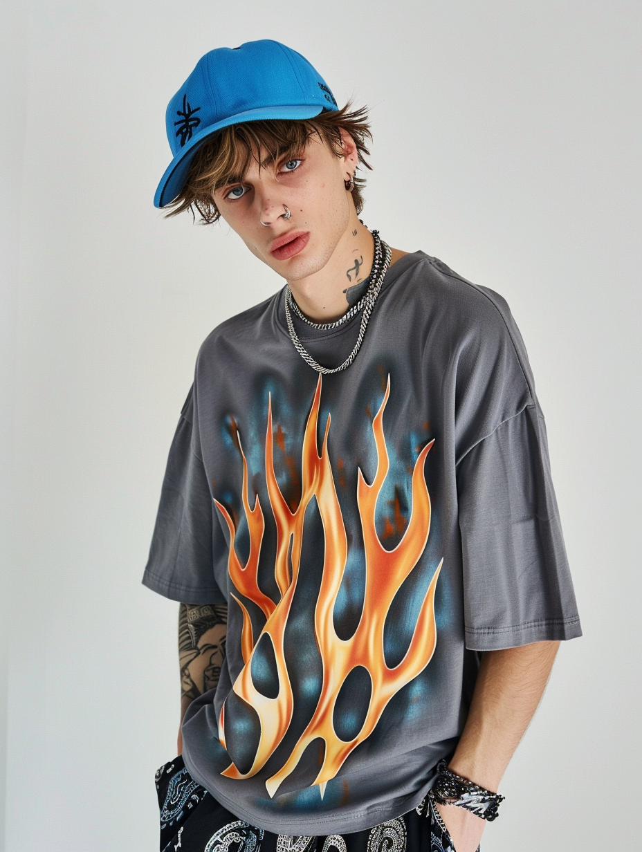 Men oversized t-shirt features a bold print