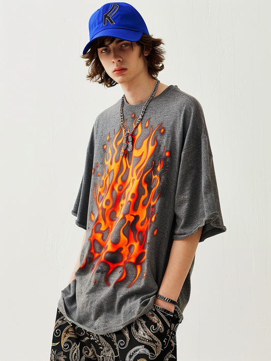 Men oversized t-shirt features a bold print