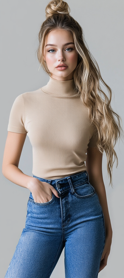 Women sleek beige shirt top